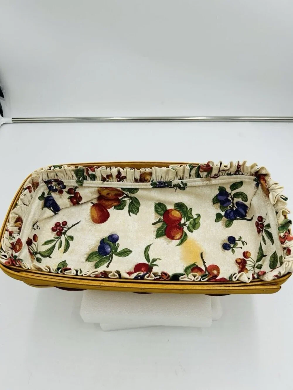 Longaberger Multi Color Cracker Basket 14.5 x 8 x 3.5 Fabric Plastic Liner 1999